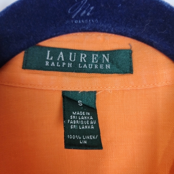 LAUREN Ralph Lauren Orange 100% Linen Gold Button Up Shirt Blouse Size Small - Picture 7 of 8